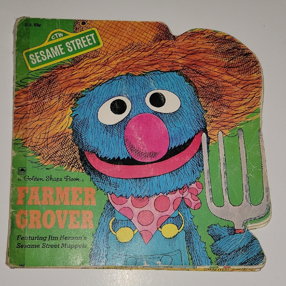 Vintage Golden Shape Book Sesame Street Farmer Grover Jim Henson 70s 80s